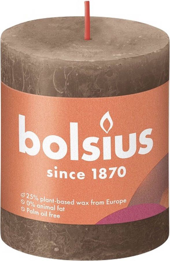 Bolsius 4 stuks suede bruin rustiek stompkaarsen 80 68 (35 uur) Eco Shine Suede Brown