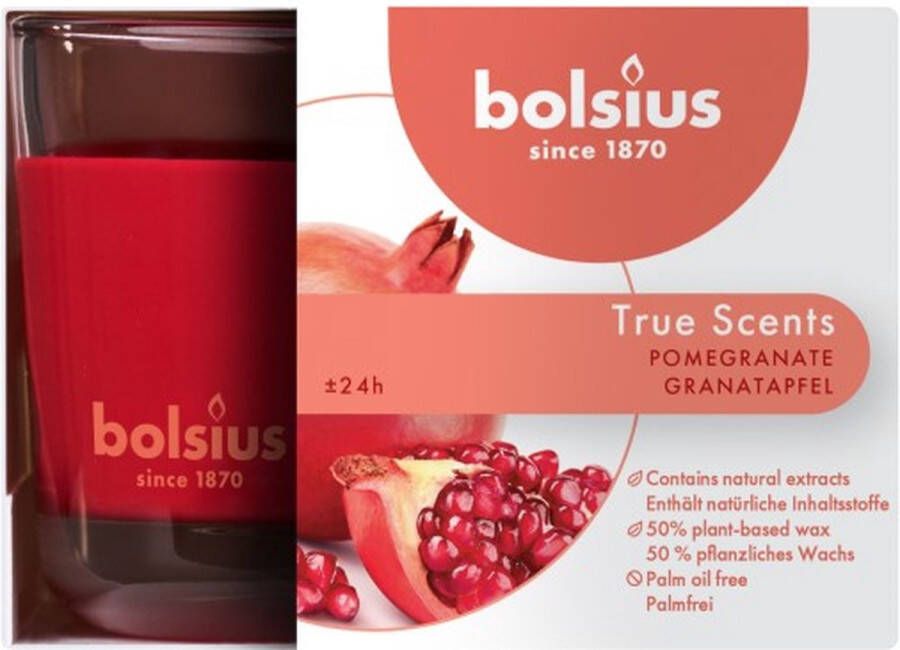 Bolsius 6 stuks geurglas granaatappel pomegranate geurkaarsen 63 90 (24 uur) True Scents