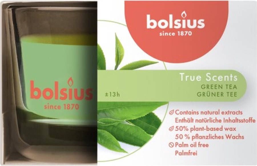 Bolsius 6 stuks geurglas groene thee green tea geurkaarsen 50 80 (13 uur) True Scents