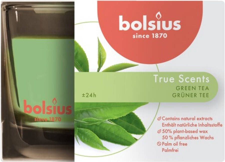 Bolsius 6 stuks geurglas groene thee green tea geurkaarsen 63 90 (24 uur) True Scents