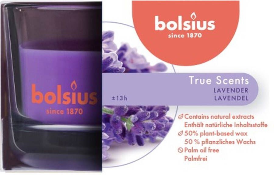Bolsius 6 stuks geurglas lavendel lavender geurkaarsen 50 80 (13 uur) True Scents