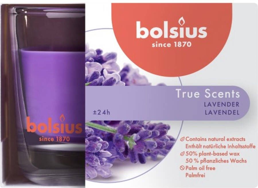 Bolsius 6 stuks geurglas lavendel lavender geurkaarsen 63 90 (24 uur) True Scents