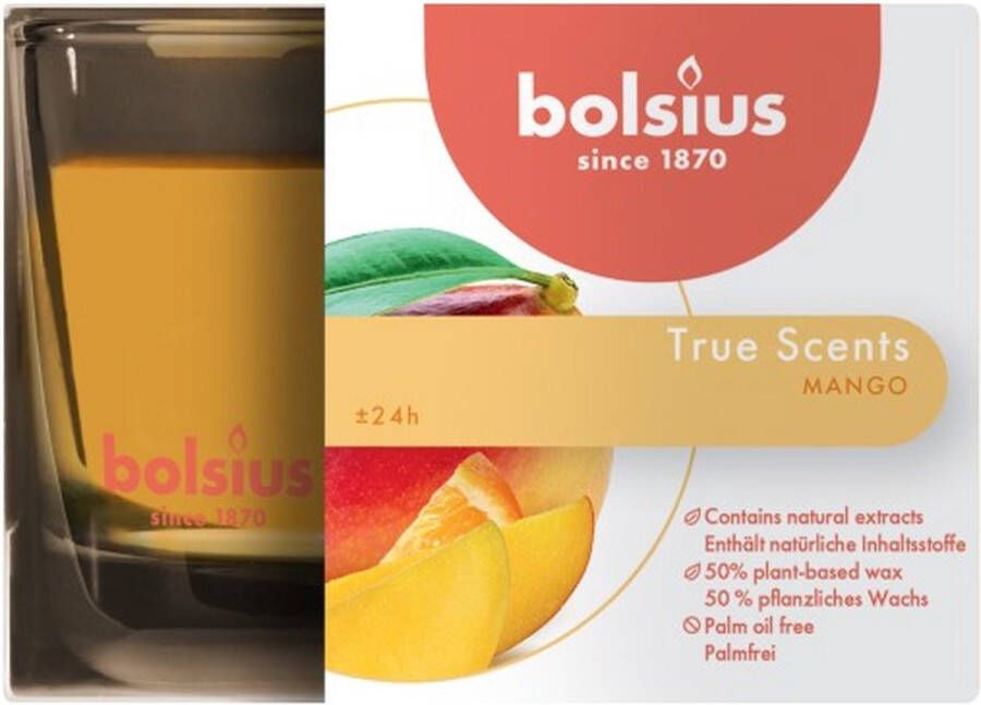 Bolsius 6 stuks geurglas mango geurkaarsen 63 90 (24 uur) True Scents