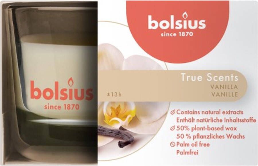 Bolsius 6 stuks geurglas vanille vanilla geurkaarsen 50 80 (13 uur) True Scents