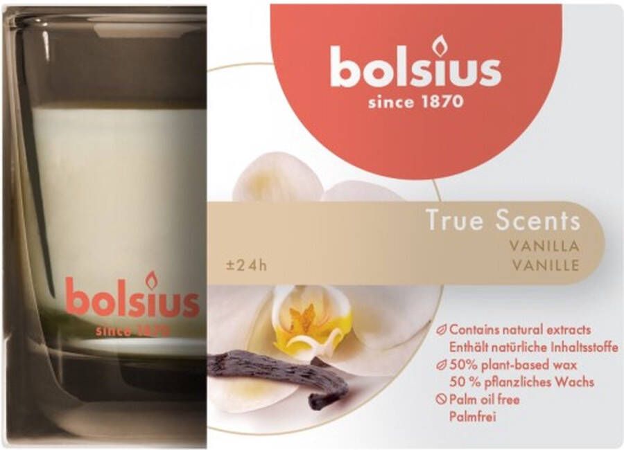 Bolsius 6 stuks geurglas vanille vanilla geurkaarsen 63 90 (24 uur) True Scents