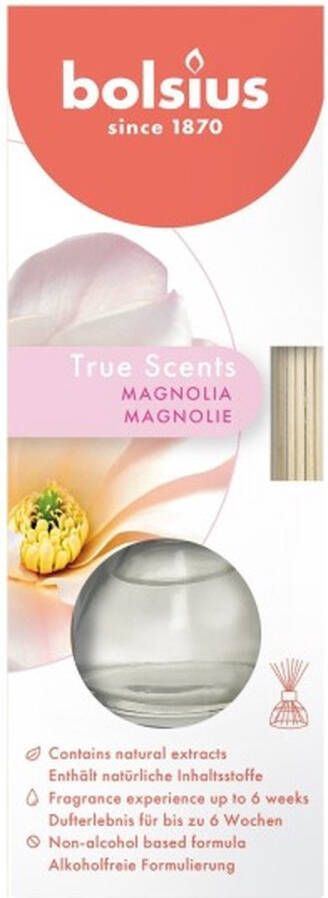 Bolsius 6 stuks geurstokjes magnolia geurverspreiders 45 ml True Scents