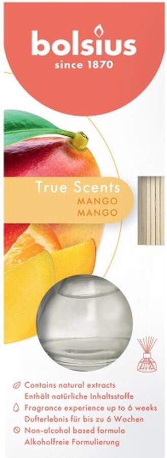 Bolsius 6 stuks geurstokjes mango geurverspreiders 45 ml True Scents