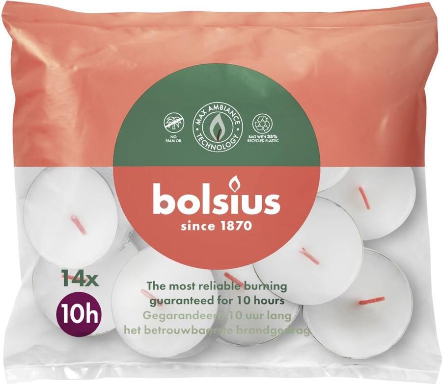 Bolsius 84 Maxi Waxinelichtjes Theelichtjes Wit 10 branduren