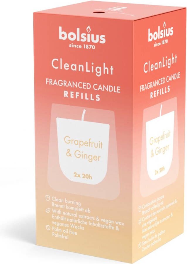 Bolsius Clean Light Geurnavulling 20u Grapefruit & Ginger doos a 2 stuks