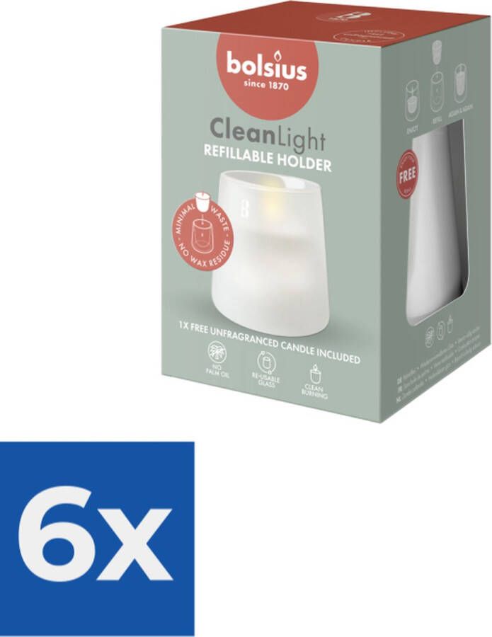 Bolsius Clean Light Refillable Holder Zero 1ST Voordeelverpakking 6 stuks