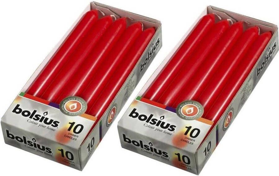 Bolsius Dinerkaarsen 230 20 kleur rood 20 kaarsen in 2 verpakkingen