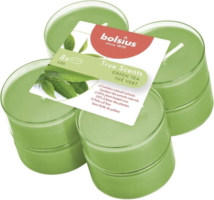 Bolsius Geur maxitheelichten 8 uur pak a 8st True Scents Green Tea