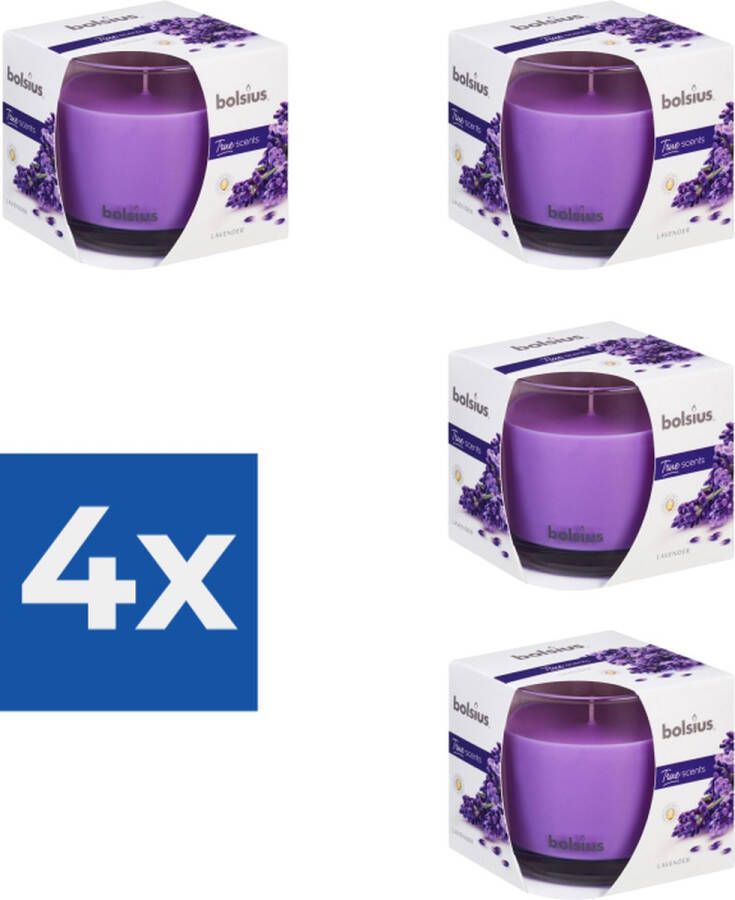 Bolsius Geurglas 95 95 true scents lavender Voordeelverpakking 4 stuks