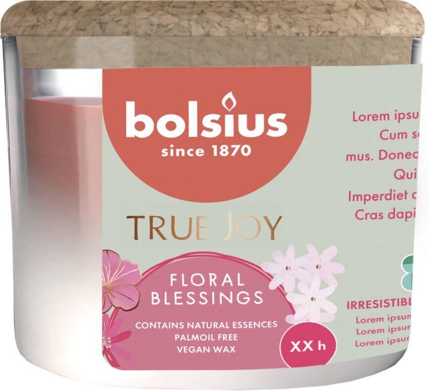 Bolsius 2 x Geurglas met kurk True Joy Floral Blessings zonder palmolie vegan wax Geurkaars Decoratie Sfeer Kaars.