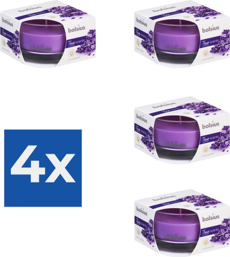 Bolsius Geurkaars 80 50 mm True Scents Lavendel Kaars Sfeer 1 stuk. Voordeelverpakking 4 stuks
