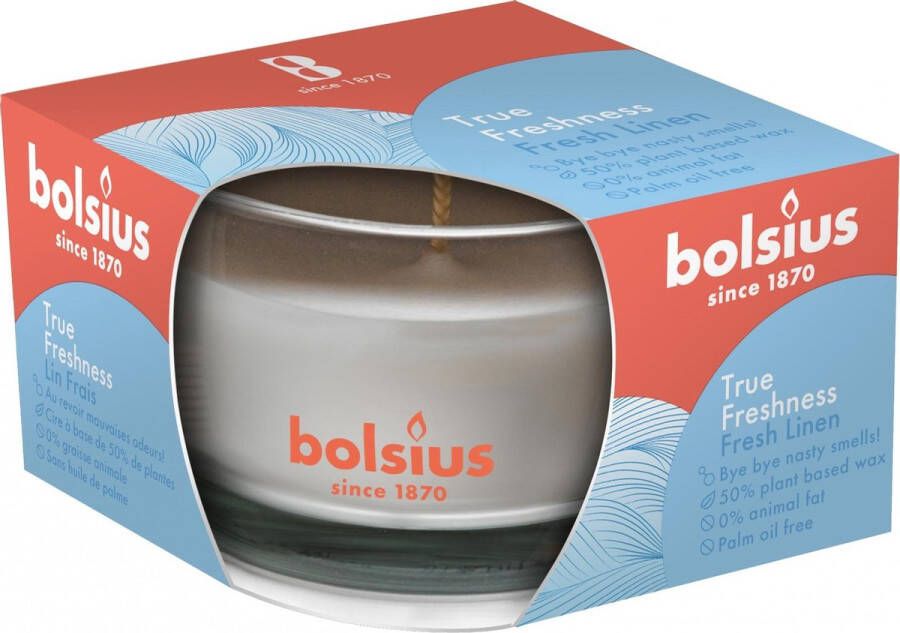 Bolsius Geurkaars True Freshness Fresh Linen 8 Cm Glas Wit