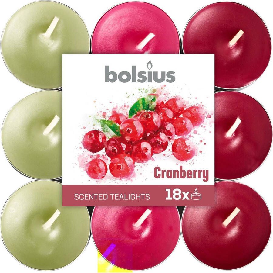 Bolsius Scented Candles Tealight Cranberry Red White 18 Pieces