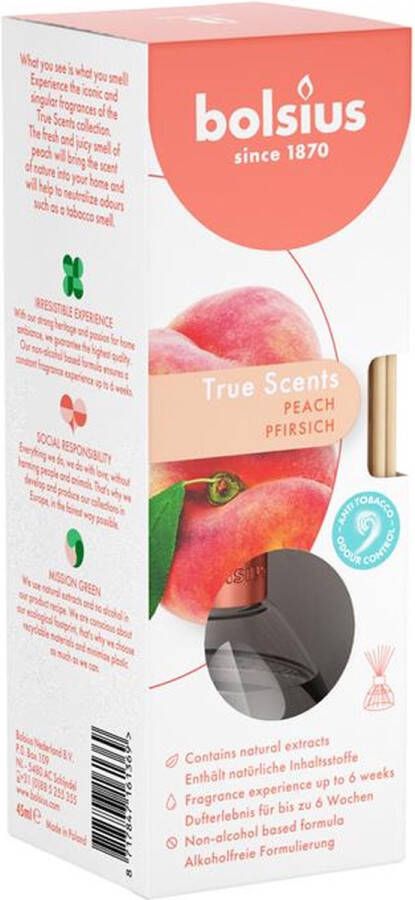 Bolsius geurstokjes perzik peach geurverspreider 45 ml True Freshness
