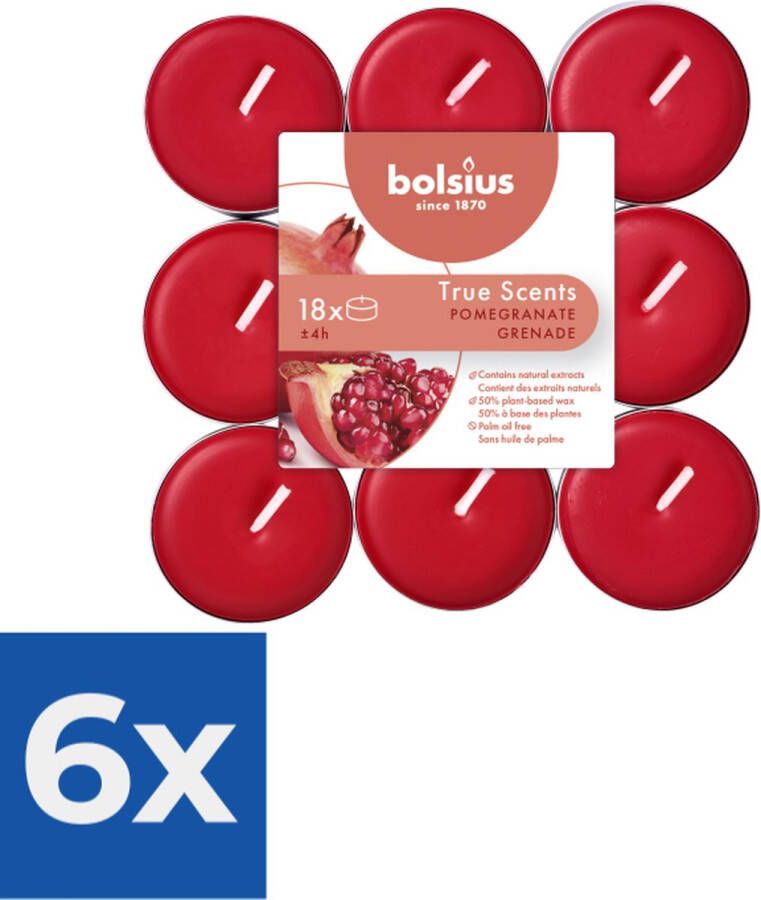Bolsius Geurtheelicht brick 18 True Scents Pomegranate Voordeelverpakking 6 stuks