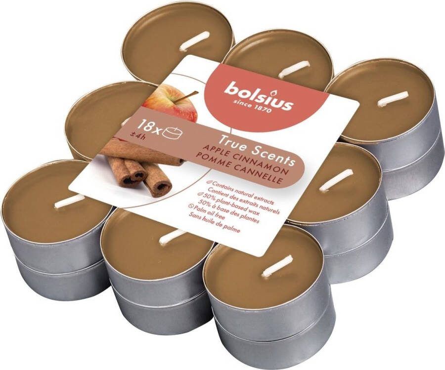 Bolsius geurtheelichtjes true scent 18 stuks 4 branduren per theelichtje apple cinnamon