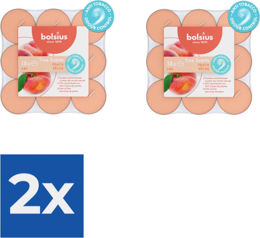 Bolsius Geurtheelichten 4uur True Scents Peach verpakt per 18 stuks Voordeelverpakking 2 stuks