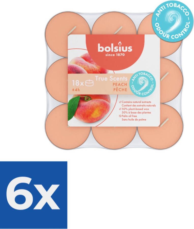 Bolsius Geurtheelichten 4uur True Scents Peach verpakt per 18 stuks Voordeelverpakking 6 stuks