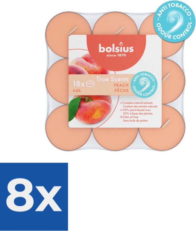 Bolsius Geurtheelichten 4uur True Scents Peach verpakt per 18 stuks Voordeelverpakking 8 stuks
