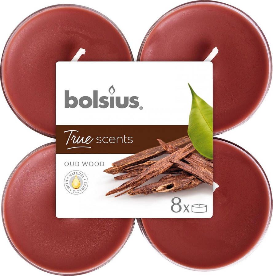 Bolsius Maxilicht geur 8 stuks True Scents 117x117x45 Oud wood