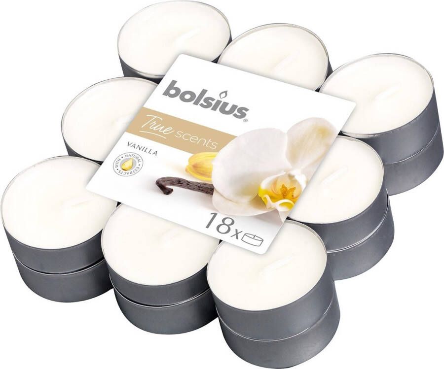 Bolsius Geurtheelichtjes 'True Scent' (18 stuks- 4 branduren per theelichtje- vanilla)