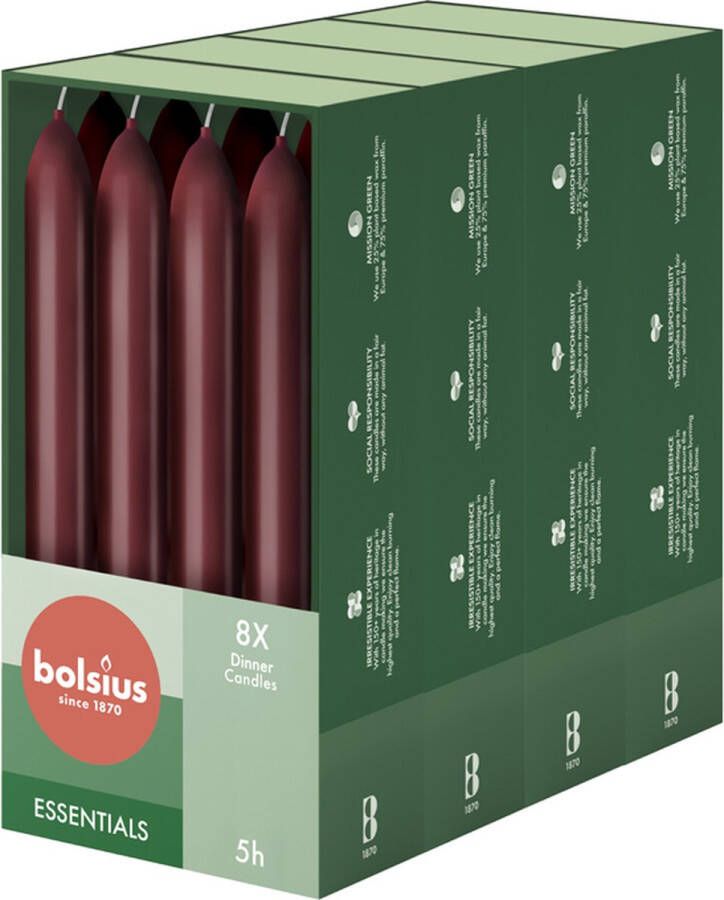 Bolsius Gladde Dinerkaarsen 17 cm 32 stuks Bordeaux Rood