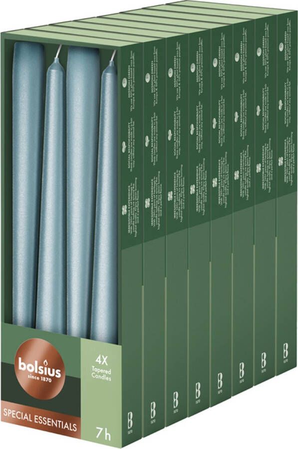 Bolsius Gladde Dinerkaarsen Blauw 24 5 cm 32 stuks Metallic