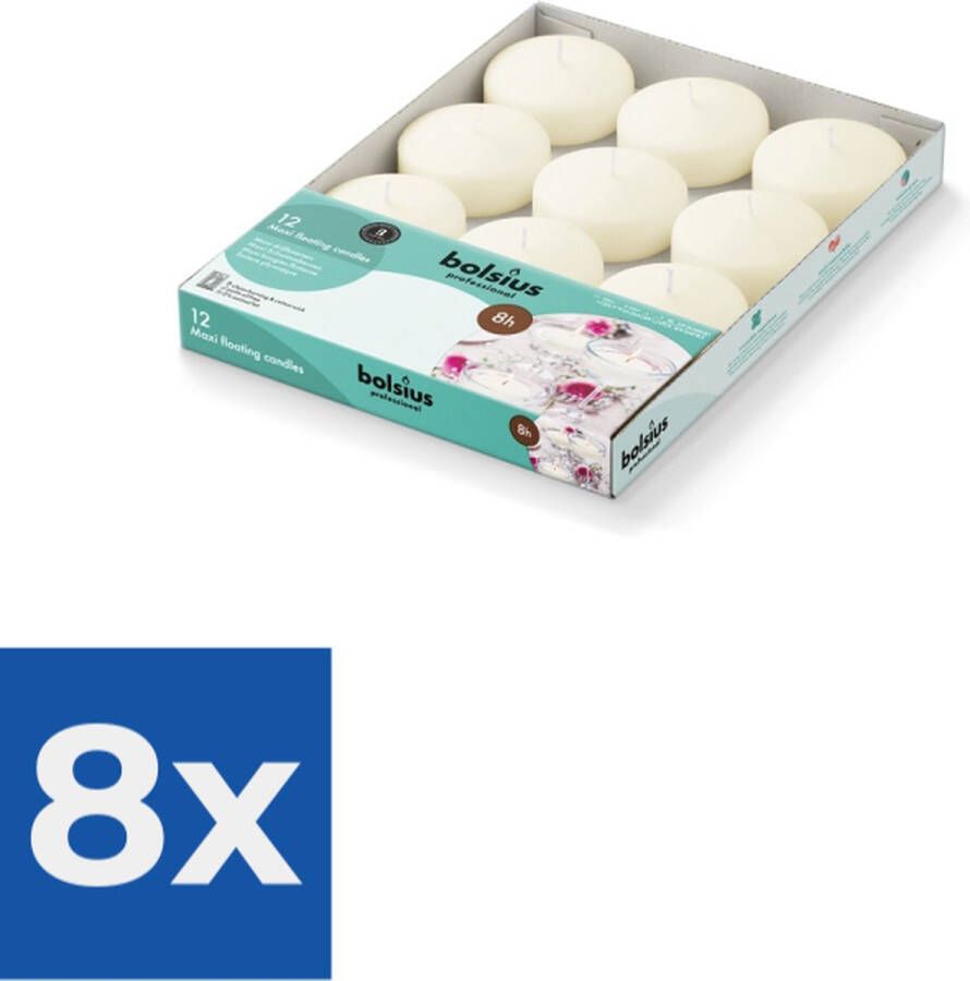 Bolsius Maxi Drijfkaarsen Ivoor 12 stuks Voordeelverpakking 8 stuks