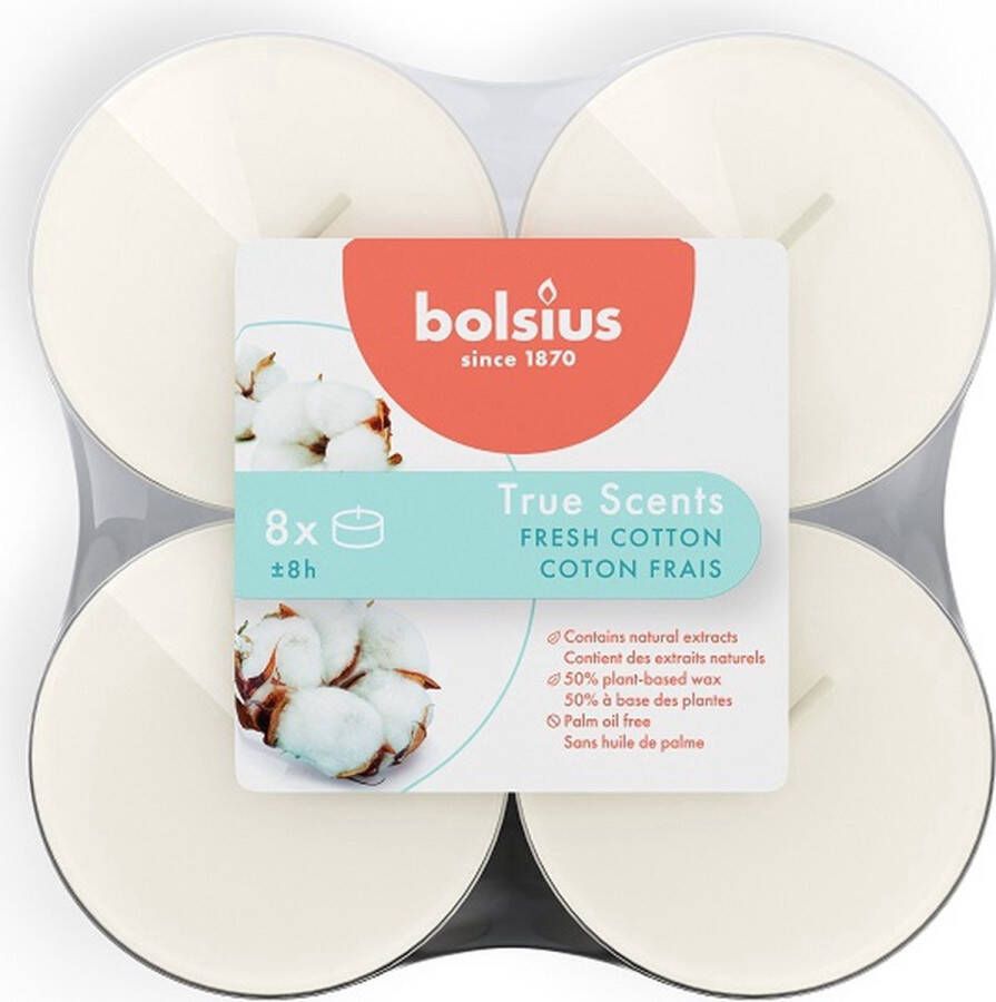 Bolsius Maxi Waxinelichtjes True Scents Fresh Cotton 8 Stuks