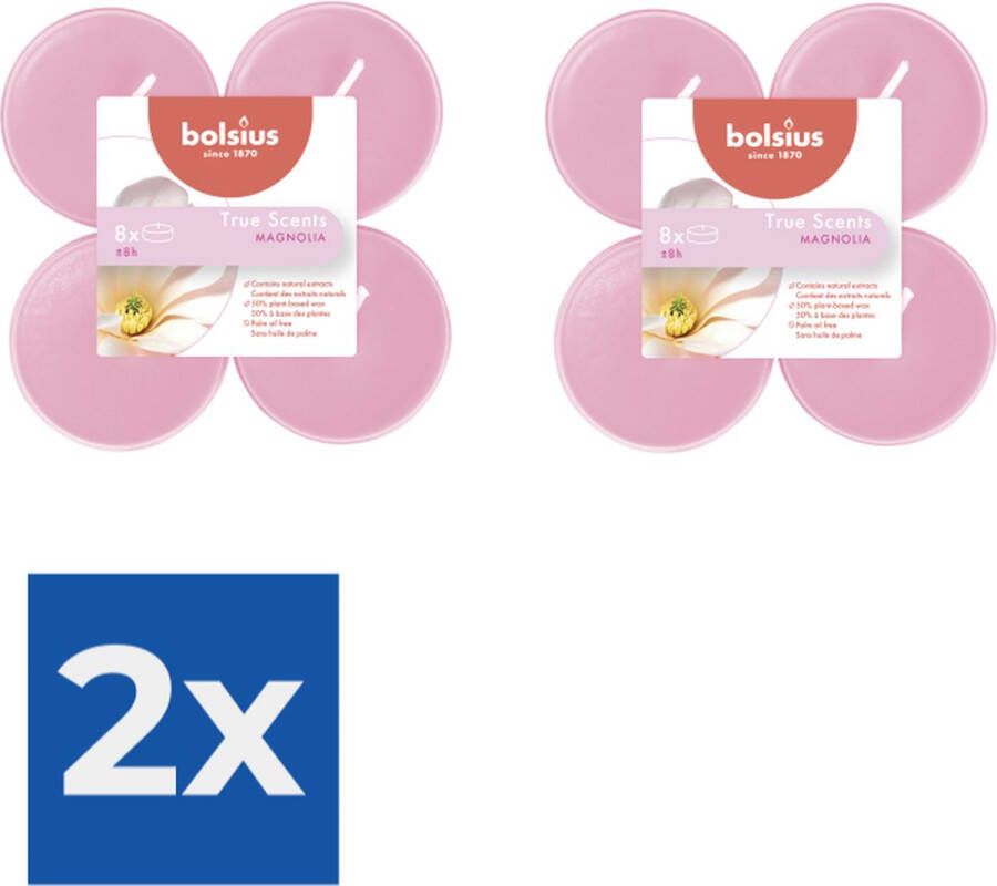 Bolsius Maxi Waxinelichtjes True Scents Magnolia 8 Stuks Voordeelverpakking 2 stuks