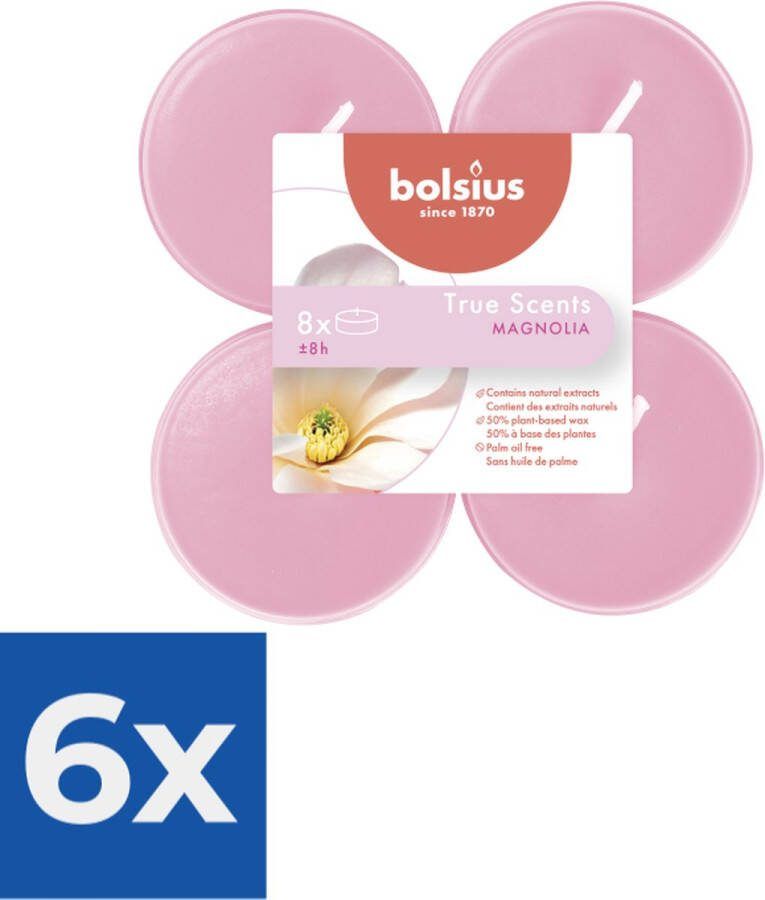 Bolsius Maxi Waxinelichtjes True Scents Magnolia 8 Stuks Voordeelverpakking 6 stuks