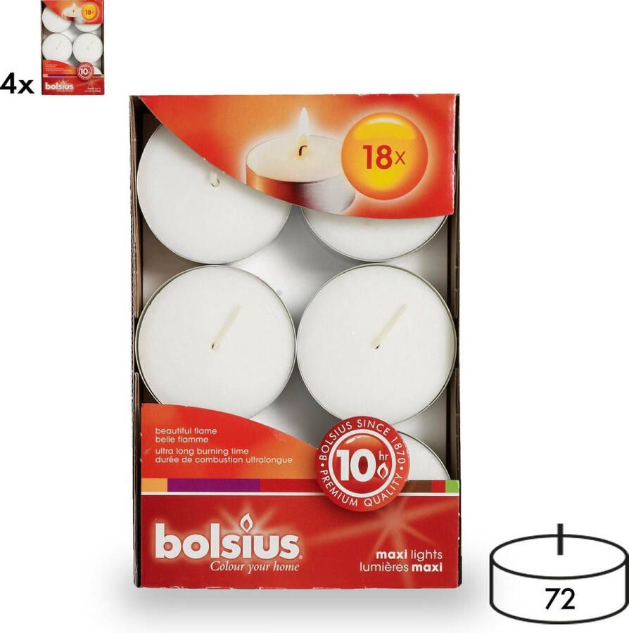 Bolsius 72 Maxi Waxinelichtjes Theelichtjes Wit 10 branduren Grootverpakking Voordeelverpakking