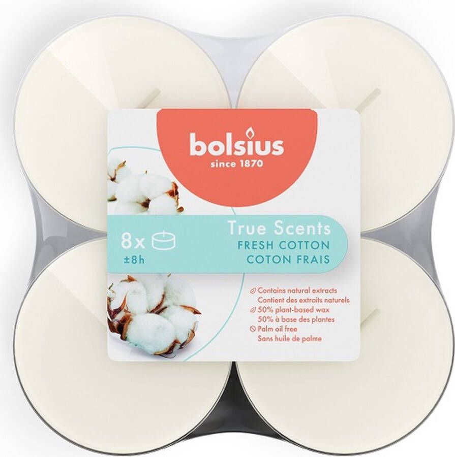Bolsius Maxi Waxinelichtjes True Scents Fresh Cotton 8 Stuks