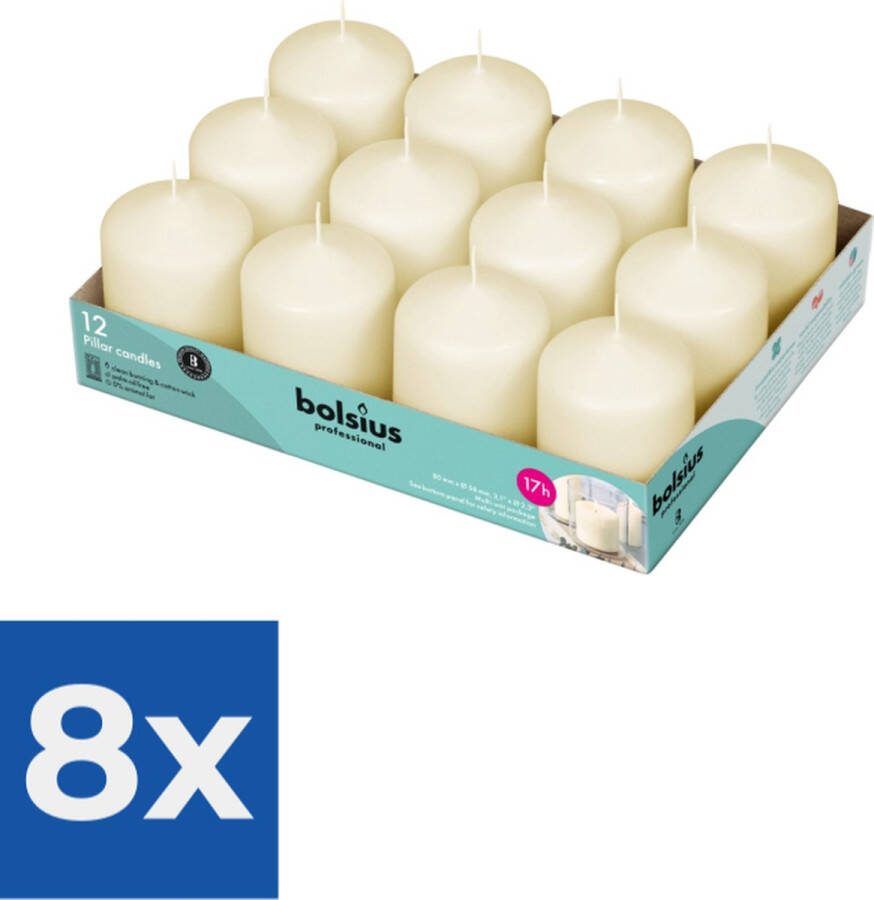 Bolsius Professional Bolsius ivoor stompkaarsen 12 stuks 80 60 (17 uur) Voordeelverpakking 8 stuks