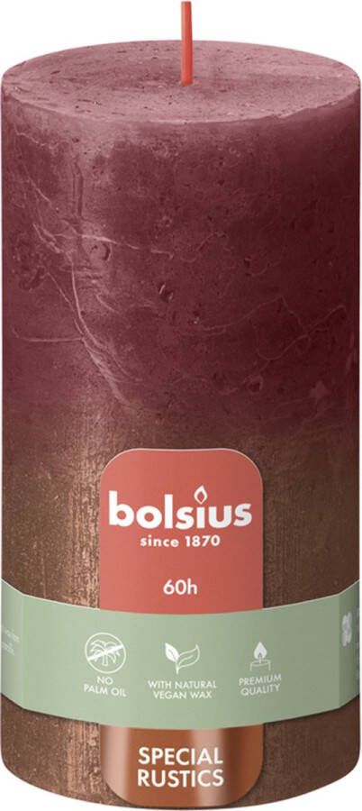 Bolsius Rustiek fading metallic stompkaars 130 68 Velvet Red + Copper