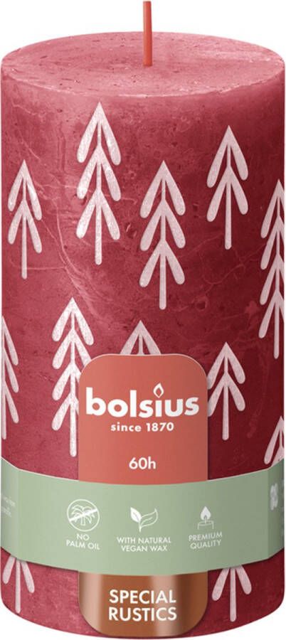 Bolsius Rustiek printed stompkaars 130 68 Delicate Red