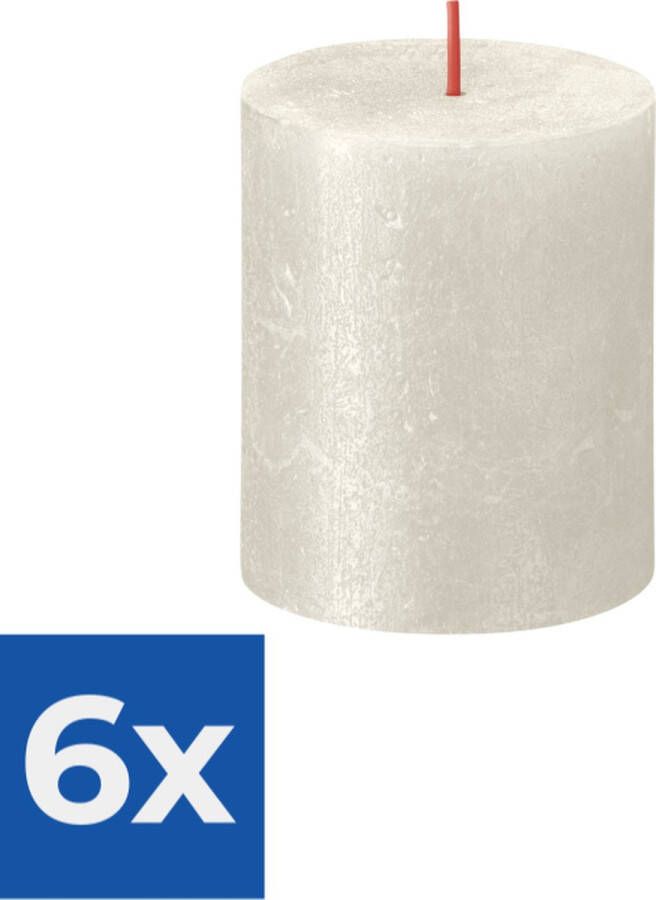 Bolsius Rustiek Stompkaars Hoogte 8 cm Ø68 mm Shimmer Ivory Voordeelverpakking 6 stuks