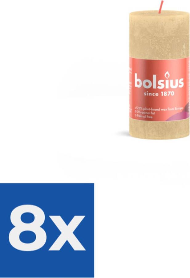 Bolsius Rustiek stompkaars shine 100 x 50 mm Oat beige kaars Voordeelverpakking 8 stuks