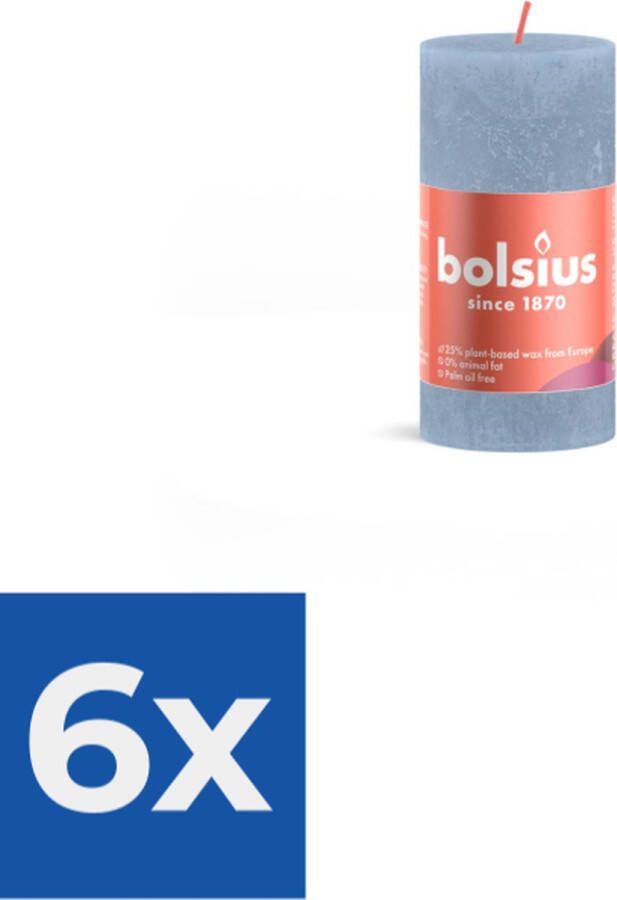 Bolsius Rustiek stompkaars shine 100 x 50 mm Sky blue kaars Voordeelverpakking 6 stuks
