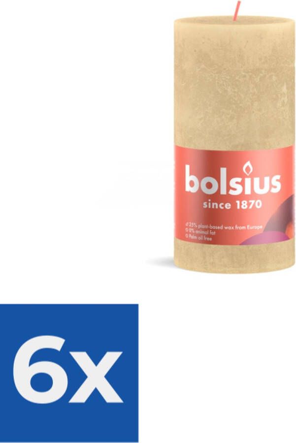 Bolsius Rustiek stompkaars shine 130 x 68 mm Oat beige kaars Voordeelverpakking 6 stuks
