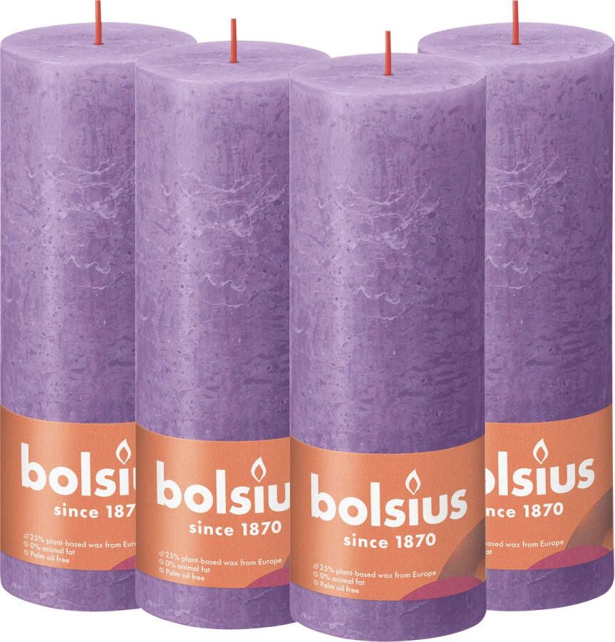 Bolsius 4 stuks violet rustiek stompkaarsen 190 68(85 uur)Eco Shine Vibrant Violet