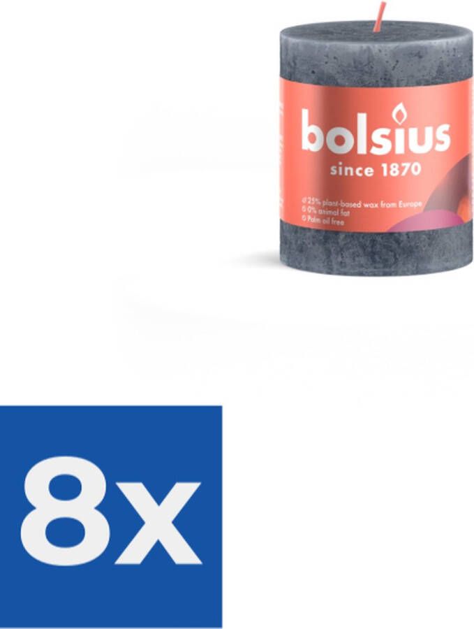 Bolsius Stompkaars 8 cm Ø6-8 cm Rustiek Slate Blue Voordeelverpakking 8 stuks