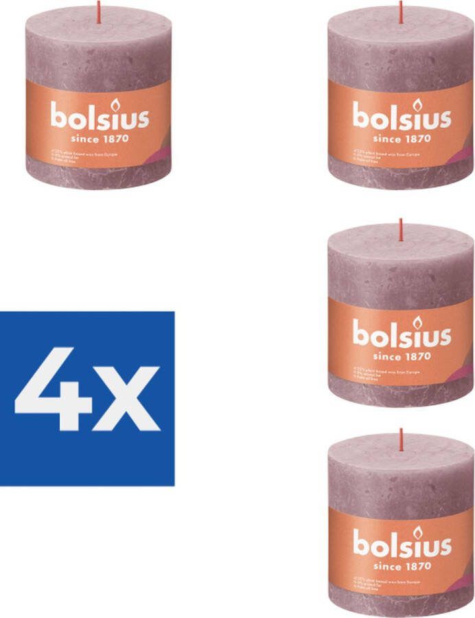 Bolsius Stompkaars Ash Rose Ø100 mm Hoogte 10 cm Grijs Roze 62 branduren Voordeelverpakking 4 stuks