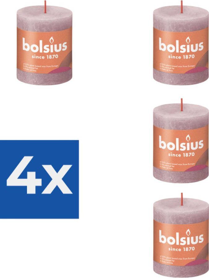 Bolsius Stompkaars Ash Rose Ø68 mm Hoogte 8 cm Grijs Roze 35 branduren Voordeelverpakking 4 stuks