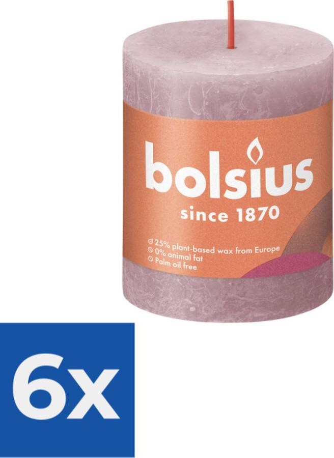 Bolsius Stompkaars Ash Rose Ø68 mm Hoogte 8 cm Grijs Roze 35 branduren Voordeelverpakking 6 stuks