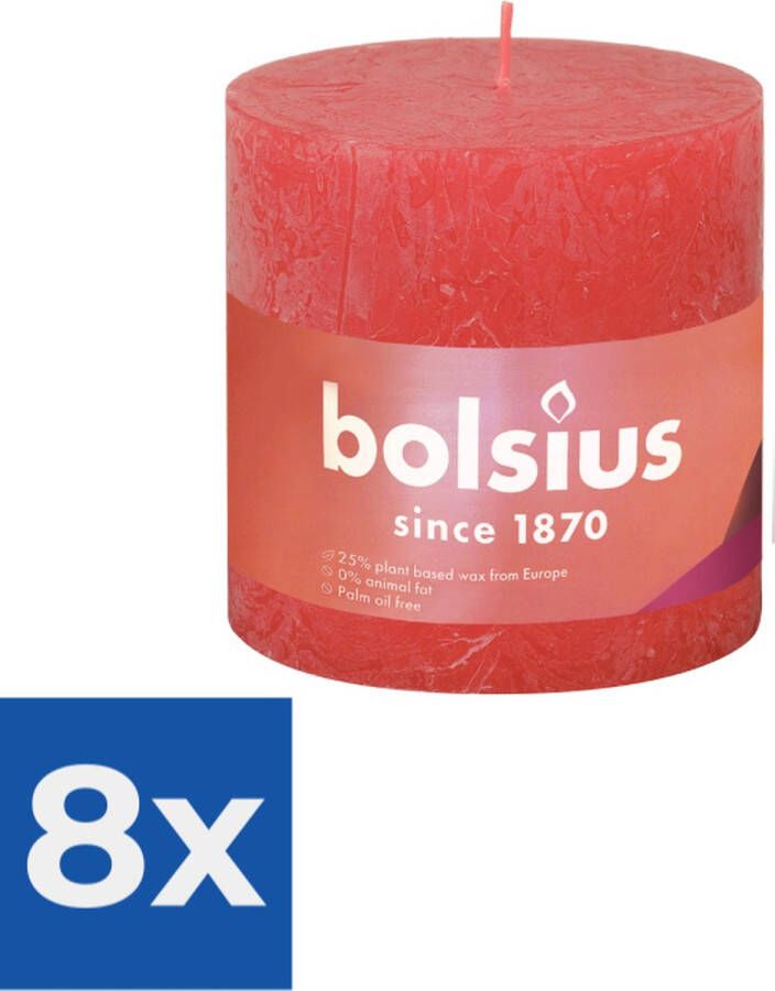 Bolsius Stompkaars Blossom Pink Ø100 mm Hoogte 10 cm Roze 62 branduren Voordeelverpakking 8 stuks